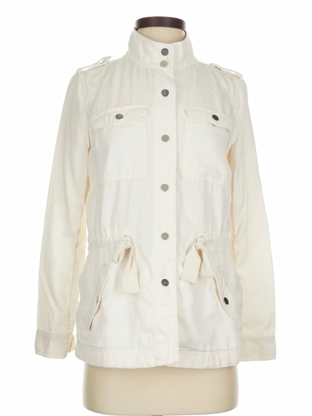 LOFT Cream Utility Jacket with Cinch Waist and Stand Collar